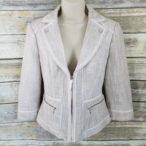 WHBM 6 Blazer Jacket Ivory Tweed Zip Front